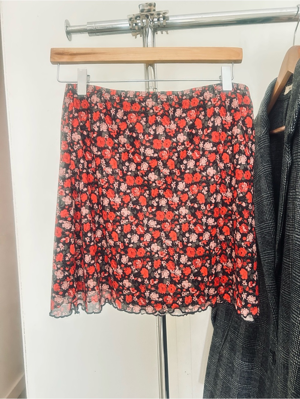 Urban Outfitters Black Mini Skirt with Red & Pink Floral Print